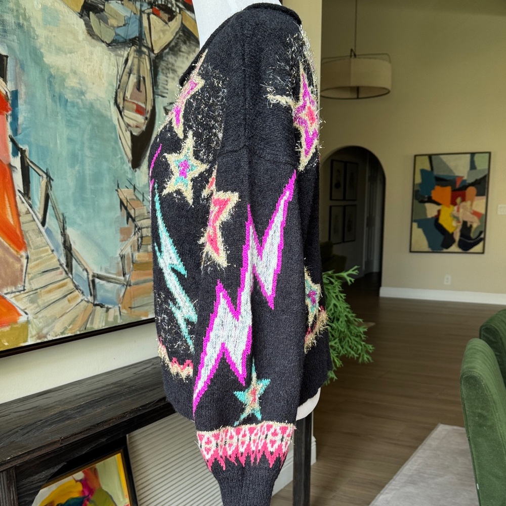 Pilcro Black Sweater with Star and Lightning Design - Picture 2 of 4